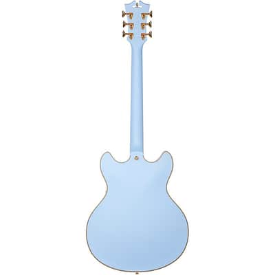 D'Angelico Deluxe Series Limited Edition DC Non F-Hole Semi-Hollowbody Electric Guitar Regular Matte Powder Blue Tortoise Pickguard image 4