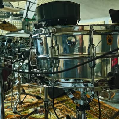 Supraphonic \ Acrolite Ludwig No. 411 Super-Sensitive 6.5x14" 10-Lug Aluminum Snare Drum with Keystone Badge 1963 - 1969 with internal contact microphone \ drum trigger system for electronic drums or experimental sounds like Roland , nord drum image 13