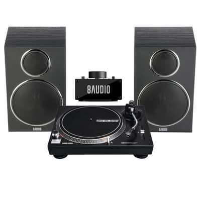 Reloop RP-2000 Quartz-Driven DJ Turntable with Direct Drive With 8AUDIO AAV-8XA High-fidelity Desktop Amplifier System with Full-range Speakers image 1
