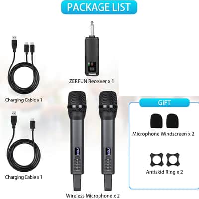 Rechargeable Wireless Microphones Dual, Pro Handheld Cordless Mics System Dynamic with Echo Treble BASS VOL Control for Karaoke Singing Church Party, 1/4'' Output image 3