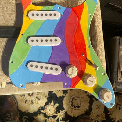 Unknown Stratocaster Style Loaded Pickguard - Handpainted Rainbow 🌈 Psychedelic image 1