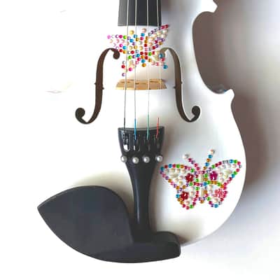 Butterfly Bling Bling Violin Outfit  4/4 w/ white carbon fiber bow, w/ hand applied artwork, crystal fine tuners, case, strings, rosin, set up, meets MENC standards image 1