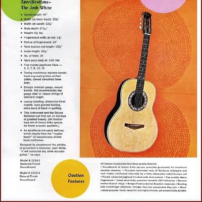 Ovation Folklore/Josh White 1976 - sunburst image 8