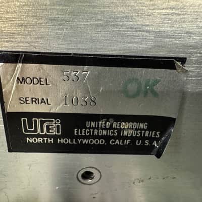 Urei Model 537 1/3 Octave Mono Graphic Equalizer 1980s - SN: 1038 image 2