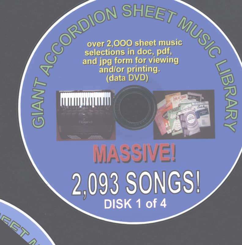 Massive Collection of Accordion Sheet Music 4-DVDS WITH 2093 Selections image 1