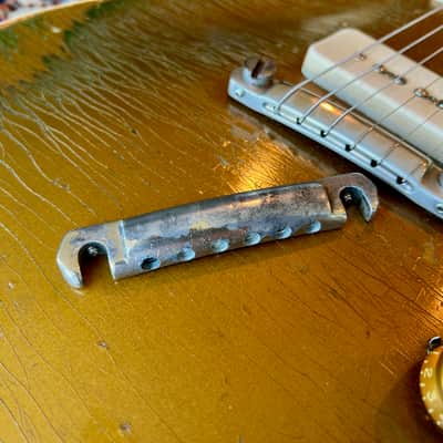 Original 1950s Gibson Les Paul Wraparound Stop Tailpiece Bridge Aluminum Nickel stoptail wraptail image 2
