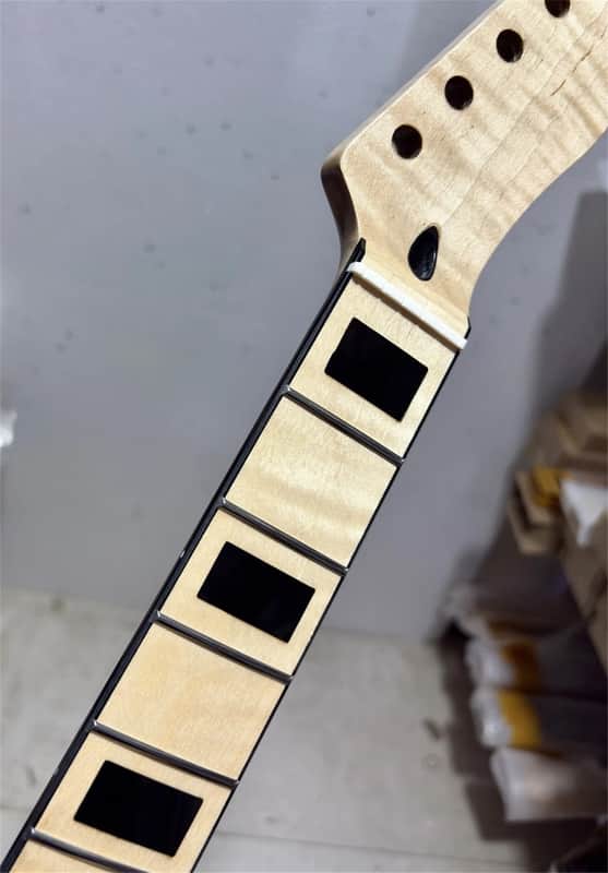 New DIY Gloss 22Frets Flame Maple Electric guitar Neck black square inlay Holes: 10 mm nut: 42mm image 1