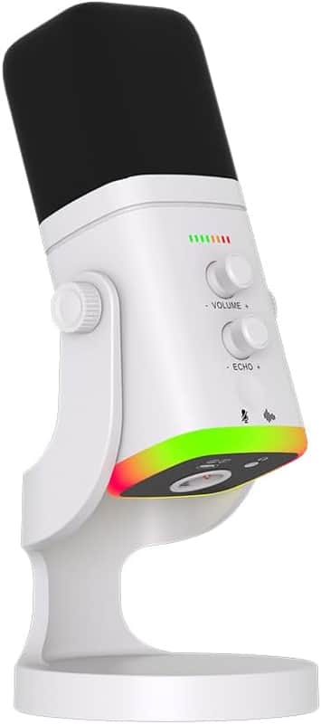 USB/XLR Desktop Dynamic Microphone with RGB Light, Noise Reduction & Mute Button for Podcast Recording, PC Computer Gaming Streaming Mic with RGB Light, Mute Button, Headphones Jack (White) image 1