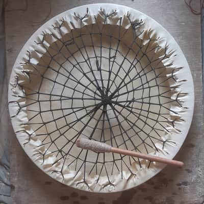 24" inch. Native American style Goat Hide Shaman shamanic Hand drum yoga meditation Therapy wooden frame rawhide laces handmade handwoven spider web design + Beater Mallet image 2