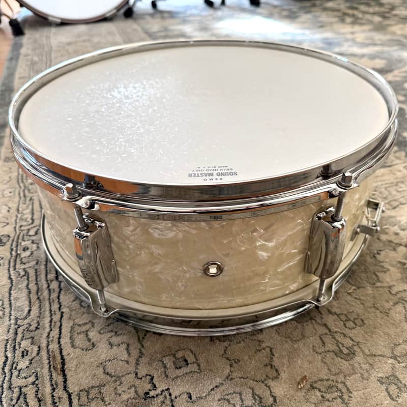 Vintage White Marine Pearl 14" x 5" - 6 Lug - MIJ Stencil Snare Drum (1960's - 1970's) image 1