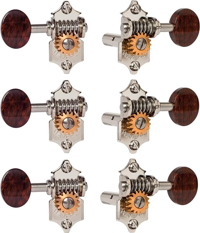 Waverly Guitar Tuners with Snakewood Knobs for Slotted Pegheads, Nickel, 3L/3R image 1