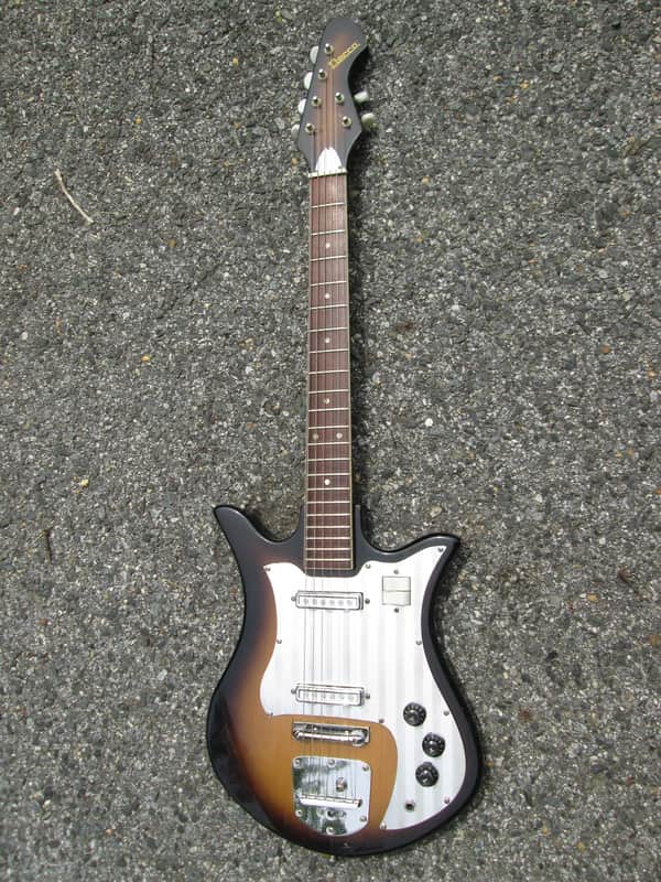 Vintage 60s Teisco Decca TULIP Guitar '3-D' Metal Pickguard 4/2 Headstock!  JAPAN ! HAS WIRING MOD image 1
