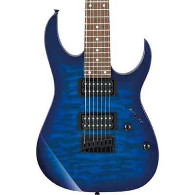 Ibanez RG Gio GRG7221QA 7-String Electric Guitar, Bound Purpleheart Fretboard, Transparent Blue Burst image 2