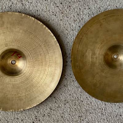1950's A. Zildjian 14" Small Stamp Hi-Hat Cymbals 708g/731g image 2