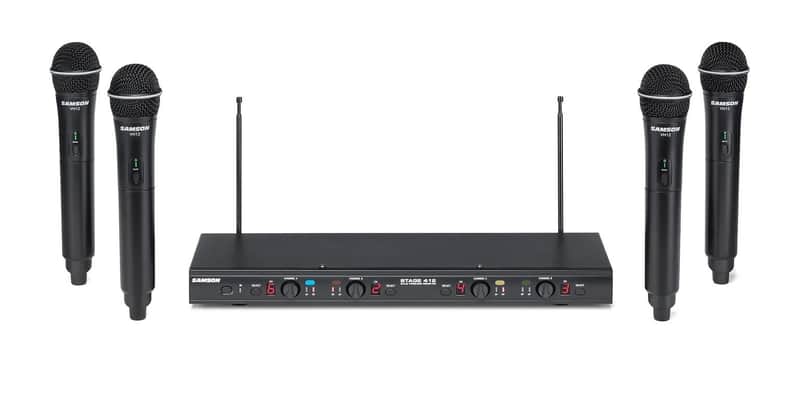 Samson Stage 412 Quad Channel Vocal VHF Frequency Agile Wireless System (VHF12-Q6 x 4/SR412) (4) Q6 Dynamic Mics image 1