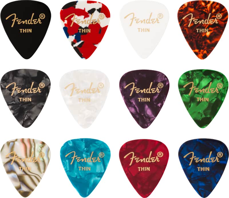 098-0300-100 (12) Genuine Fender Picks 351 Shape Celluloid Medley Thin image 1