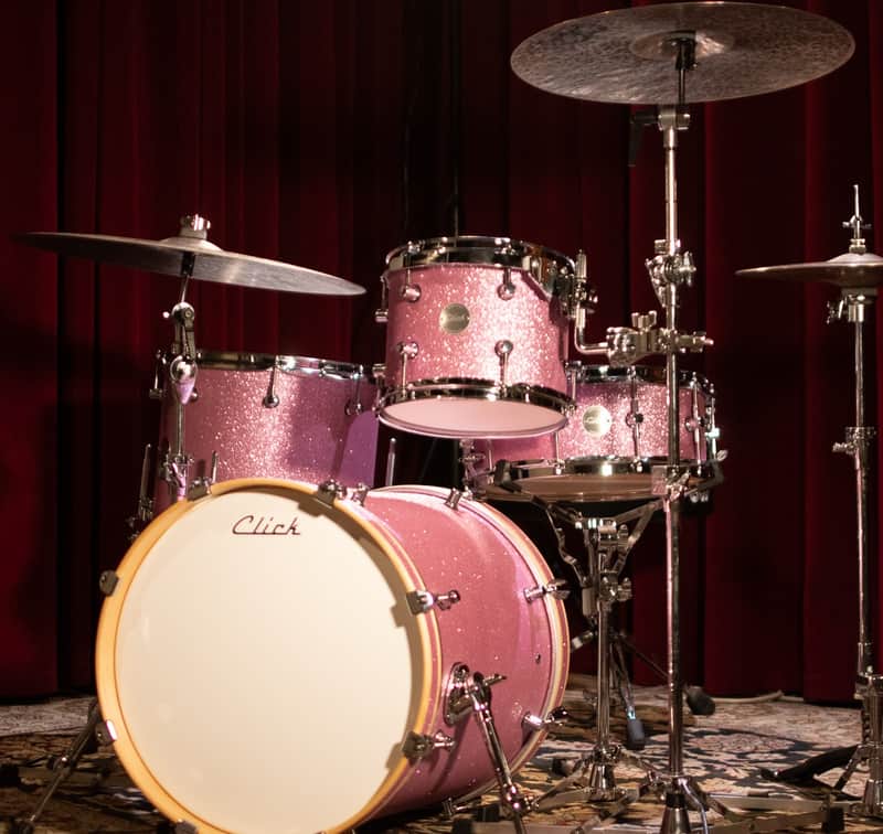 Click Icon 4pc Maple Drum Set Satin Pink Sparkle Shell Pack 18 14 10 14 image 1