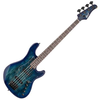 Cort GB-Fusion 4 Blue Burst 4 String Jazz Bass 34" Spalted Maple Luminous Side Dots image 1