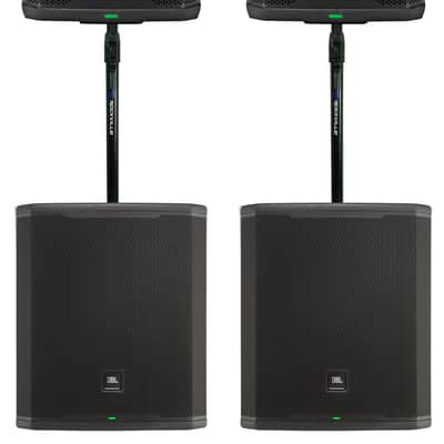 (2) JBL PRX908 8" 1000w RMS Powered DJ PA Speakers+18" Subwoofers+Pole Mounts image 1