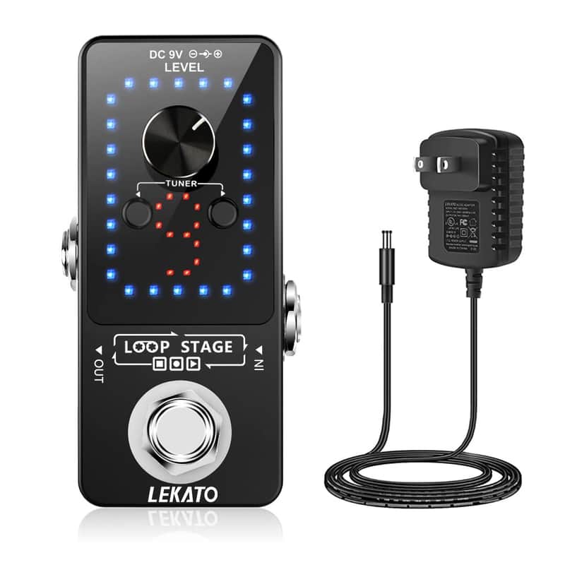LEKATO Guitar Looper Pedal Effect Pedal with Tuner Function Looper Pedal Loops 9 Loops 40 minutes Record Time with USB Cable and 9V 0.6A Pedal Power Supply Adapter image 1
