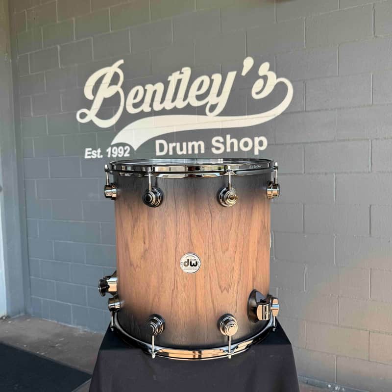 DW Collector's Pure Walnut 16x16 Floor Tom in Satin Candy Black Burst over Natural Satin with Black Nickel Hardware image 1