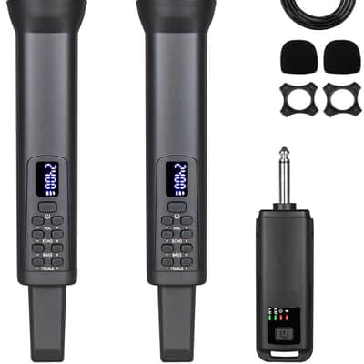 Rechargeable Wireless Microphones Dual, Pro Handheld Cordless Mics System Dynamic with Echo Treble BASS VOL Control for Karaoke Singing Church Party, 1/4'' Output image 1