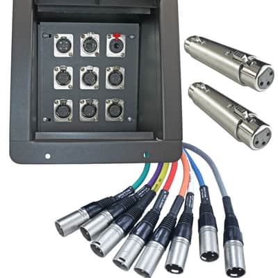 Recessed Floor stage box 6 XLR FEMALE 1 XLR MALE 1 Cat5 1 TRS Prewired 1' leads image 1