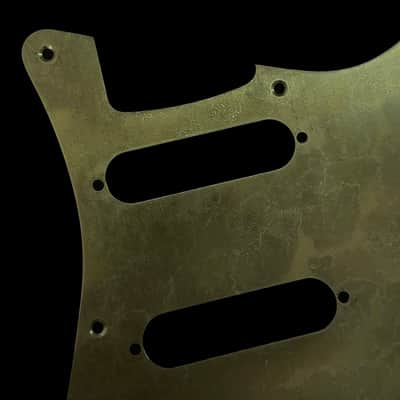 Made-to-Order - Stratocaster 11-hole HSS UNCOVERED Humbucker Pickguard Scratchplate for Fender - Aged Gold Brass - Hand-finished image 2