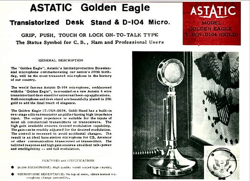 Microphone Astatic D-104 Avec Support Sucette Golden Eagle - Occasion - Excellent état