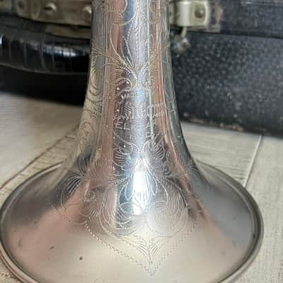 1912 C.G. Conn “Wonder” Cornet – Silver Plate – Engraved Bell – Plays Well – Elkhart, Ind. image 3