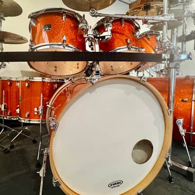 Limited Edition Tama Superstar Classic Bright Orange Sparkle 10 Piece Double Bass Drum Shell Pack image 3