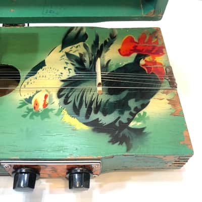 Vintage electric Benjo Bulbul tarang Indian circuitbent banjo The Chicken/Goldfish signature model 1960s Green image 3