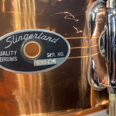 Slingerland - 5x14" Sound King, Lacquered Brass, 10-Lug Snare Drum, Zoomatic Throw-Off 1990s image 5