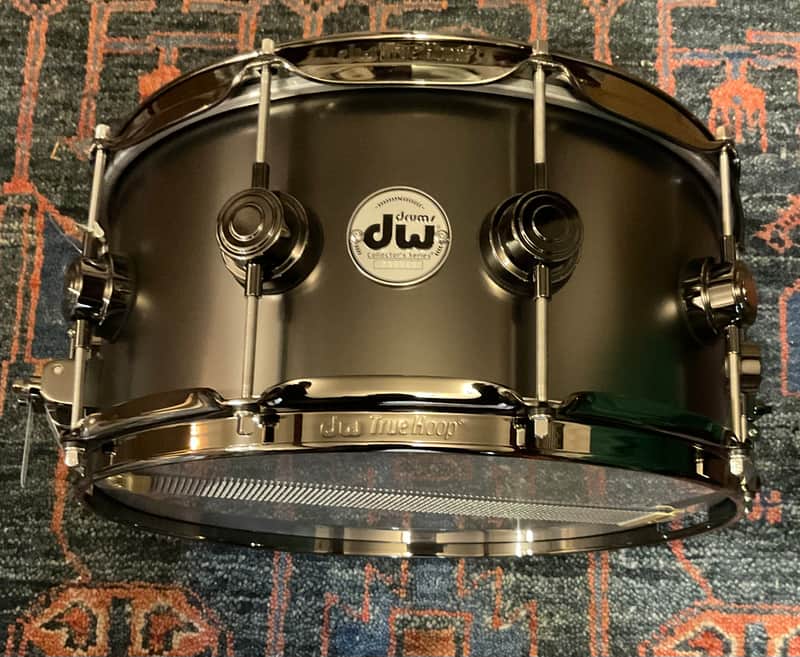 DW 6.5x14 Collector's Satin Black over Brass Snare Drum w/ Black Nickel HW image 1