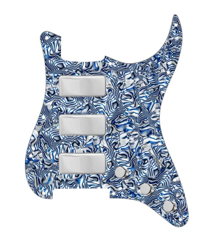 920D Custom Stadium Triple Mini Humbucker Loaded Pickguard for Strat With 7-Way Switching, Blue Shell Pickguard, and Chrome Knobs image 1
