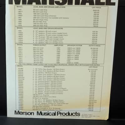 Early '70s Marshall Amplification Product Sheets & Price List image 5