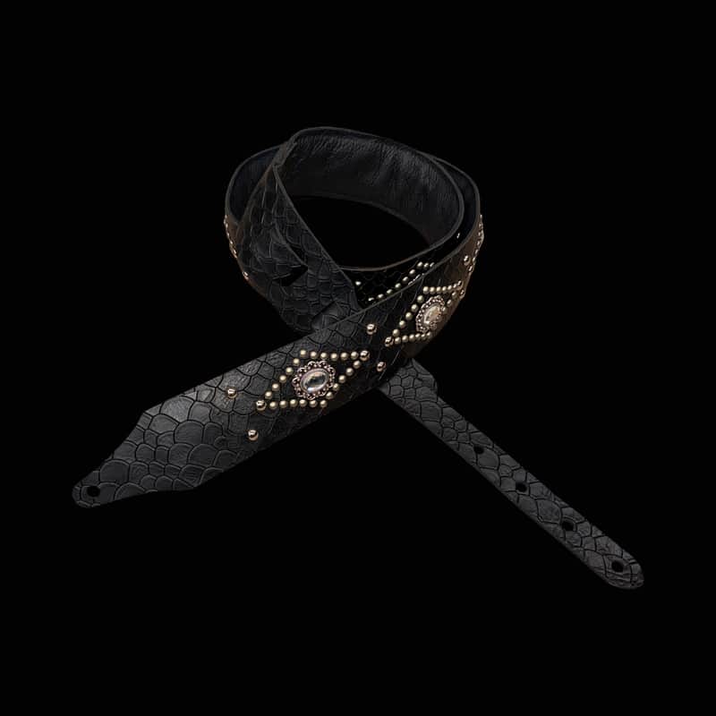 Carlino Crystal black scale leather strap with satin nickel studding 2026 - Black image 1
