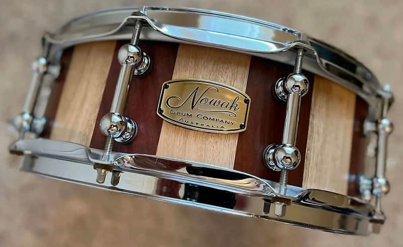 MINT - Nowak Drums (AUST) 14x5 Jarrah/BlackButt block/stave snare, Canopus wires, Free extras image 1