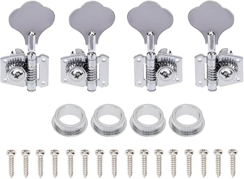 4pcs Open Gear Bass Tuners – 2L 2R Machine Heads for Fender Precision & Jazz Bass (Silver) image 1