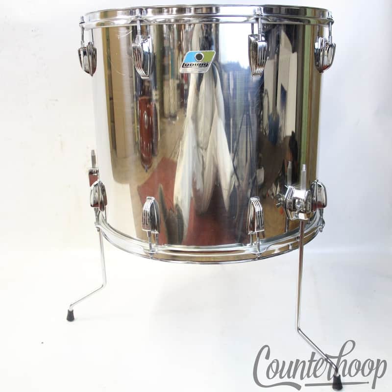 *Ludwig 18x16"Stainless Steel Floor Tom Drum Vintage 80s Blue/Olive Badge Bonham image 1