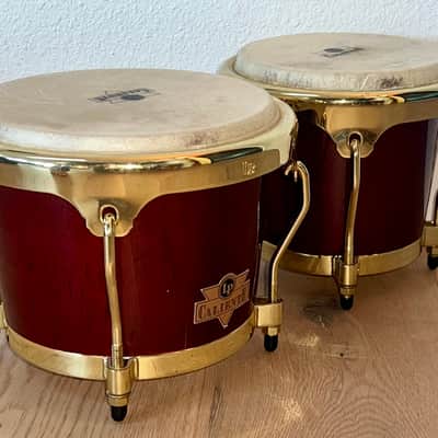 "NICE" LP Caliente Bongo Set Wine Red with Gold Hardware, Sound Great ! image 3
