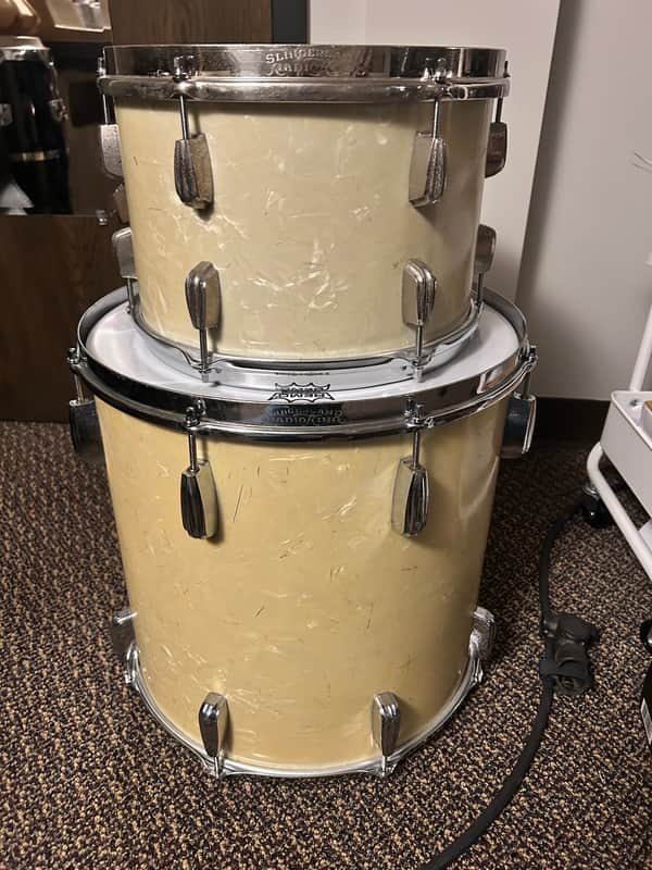 Vintage Slingerland 1948-54 Era Radio King Floor 16x16 & Rack Tom 12x8 White Marine Pearl WMP image 1