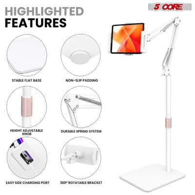 5 Core Tablet Floor Stand 360° Rotatable Adjustable Overhead Universal Bed Phone iPad Stand image 9