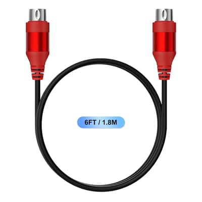 5-Pin DIN MIDI Cable, Male to Male Cables Compatible with Keyboard, Synthesizer, Guitar Multi Effects, Audio Interface/Mixer/Amplifier, External Sound Card (Red, 6 Feet) image 2