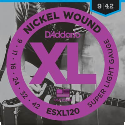 D'Addario ESXL120 Nickel Wound Electric Guitar Strings Super Light Double Ball End 9-42