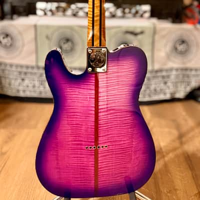 Custom Telecaster Mad Cat Partscaster – Quilted Purple Burst • Hipshot Locking Tuners • Lace Chrome Burner • Vintage Gold Foil w/hardshell case image 6