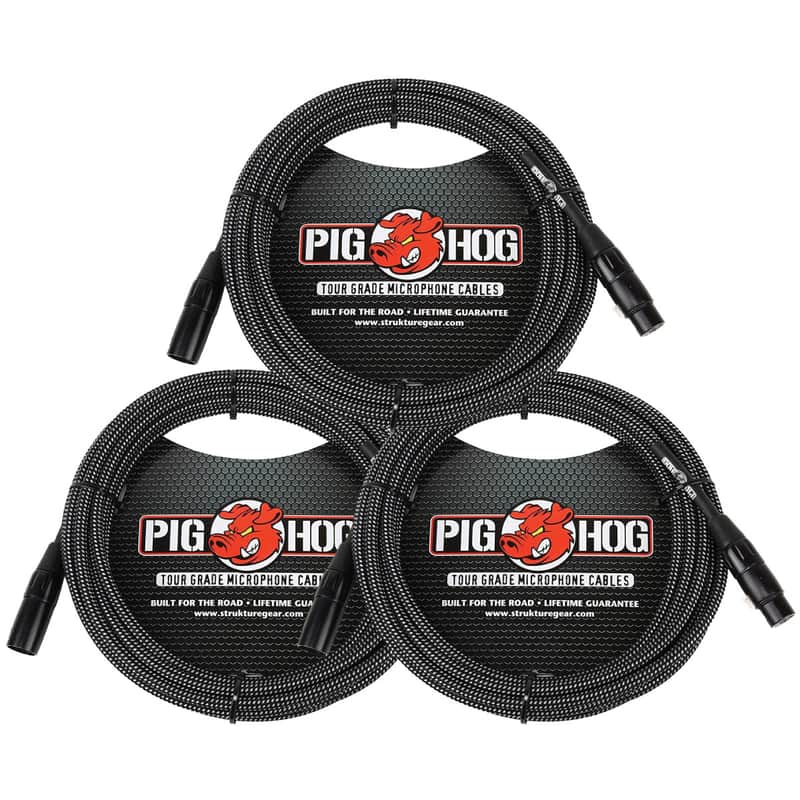 3 Pack Pig Hog PHM20BKW XLR High Performance B&W Microphone Cable, 20 Ft - New image 1