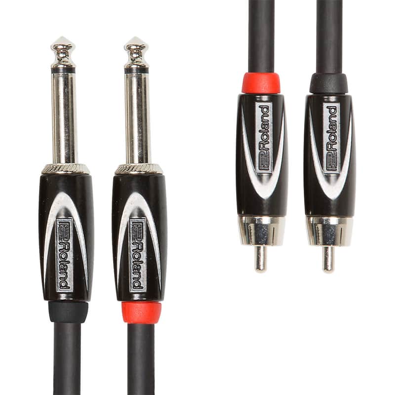 Roland RCC-3-2R28 Black Series Dual RCA to Dual 1/4" TS Stereo Interconnect - 3' image 1