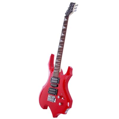 Cxxss Novice Flame Shaped Electric Guitar HSH Pickup Bag Strap Paddle Rocker Cable Wrench Tool - Red image 8