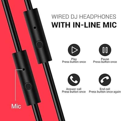 Over Ear Headphone, Wired Bass Headset with 40mm Driver, Foldable Lightweight Headphones with Shareport and Mic for Recording Monitoring Mixing Podcast Guitar PC TV (Black Red) image 5